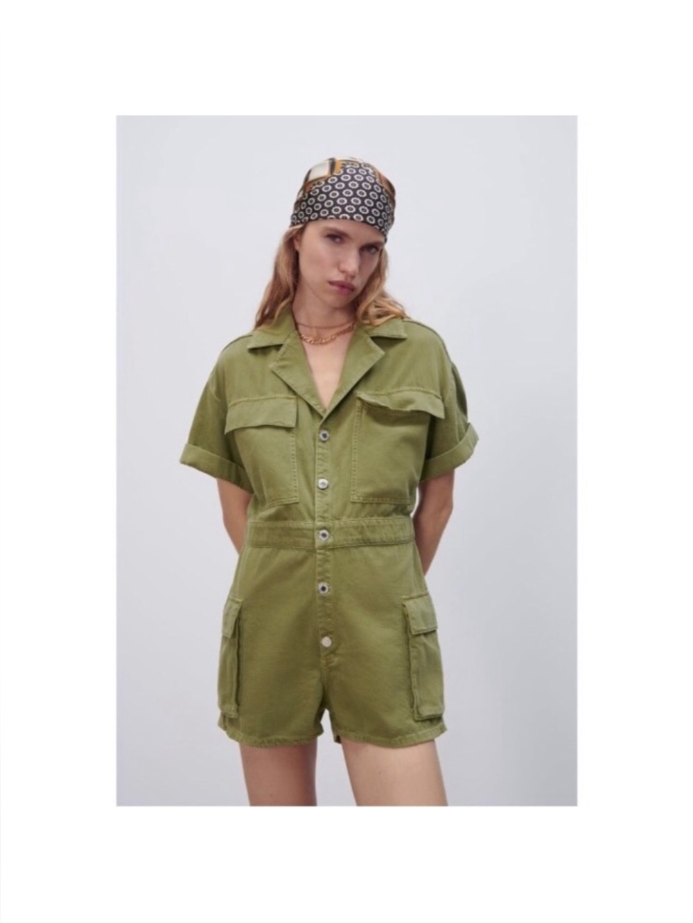 Zara Olive Green The Safari Playsuit One-Piece cotton Romper size large